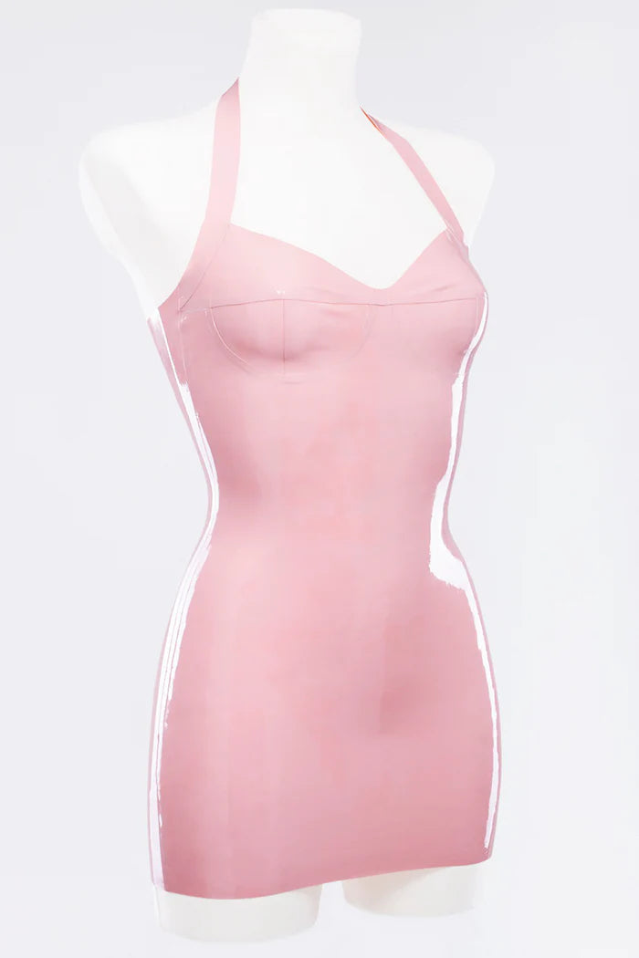 Baby Pink Light Pink Latex Mini Dress with Built-In Cups