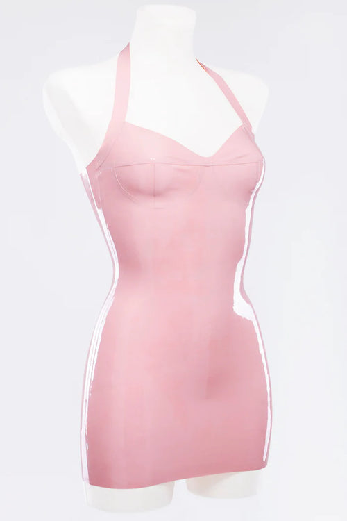 Baby Pink Light Pink Latex Mini Dress with Built-In Cups