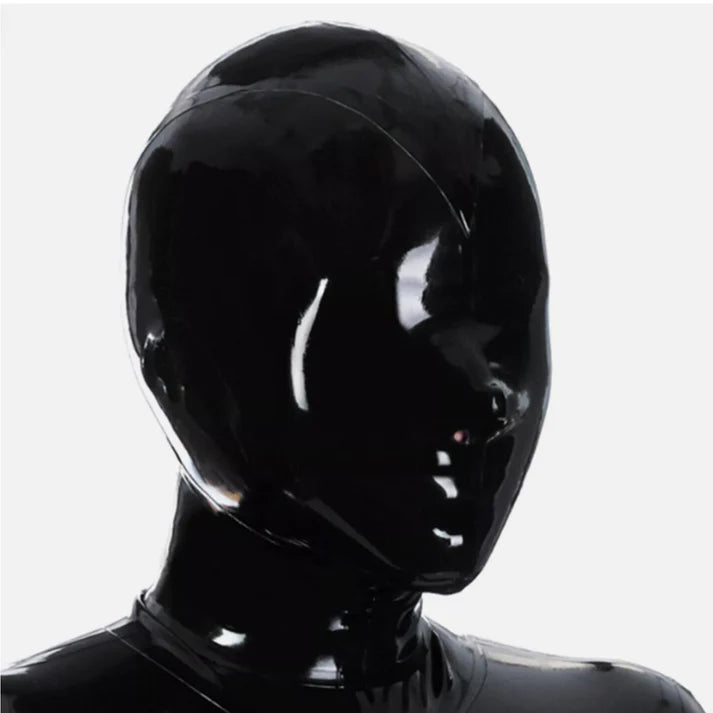 Black Full Face Latex Hood Mask – Nose Opening Only