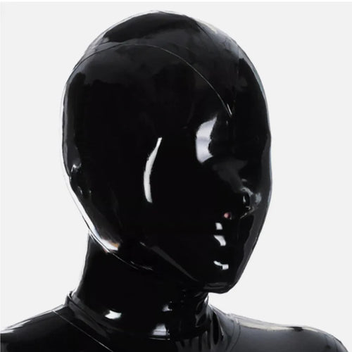 Black Full Face Latex Hood Mask – Nose Opening Only