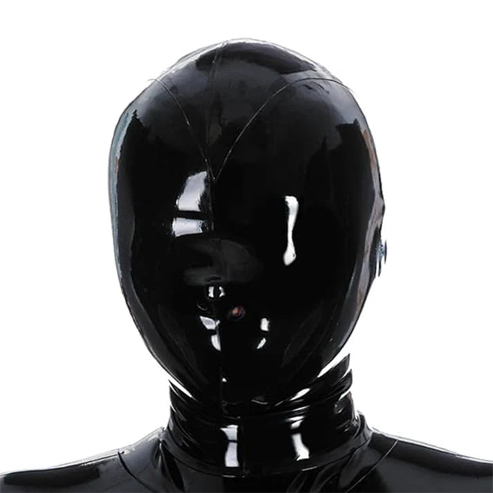 Black Full Face Latex Hood Mask – Nose Opening Only