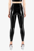 Black Latex High-Rise Leggings with V-Back Detail
