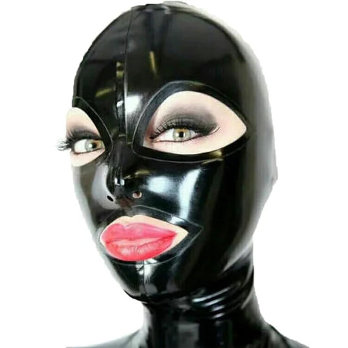 Black Latex Hood– Open Eyes & Mouth for Intimate Play
