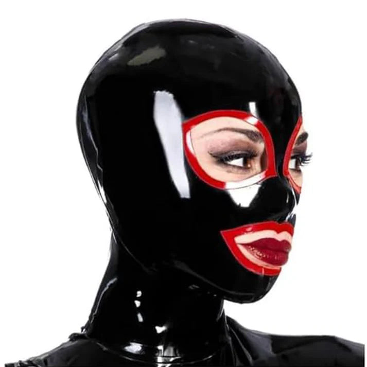 Black Latex Mask – Red-Trimmed Eye & Mouth Cut-Outs