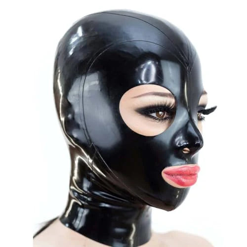 Black Latex Mask – Round Eye Cut-Out & Open Mouth Design
