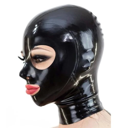 Black Latex Mask – Round Eye Cut-Out & Open Mouth Design