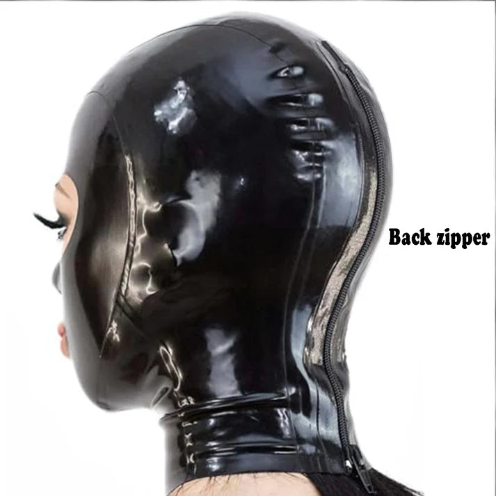 Black Latex Mask – Round Eye Cut-Out & Open Mouth Design