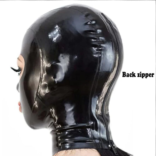 Black Latex Hood – Round Eye Cut-Out & Open Mouth Design