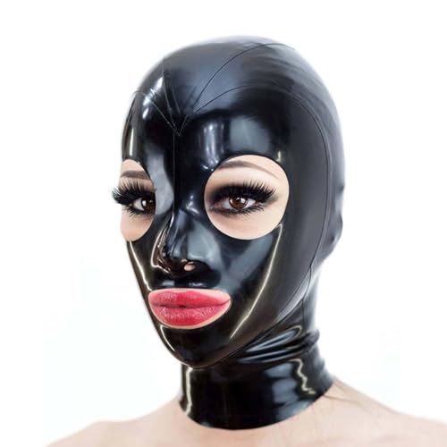Black Latex Hood – Round Eye Cut-Out & Open Mouth Design