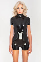 Black Short Latex Catsuit with Front Zipper