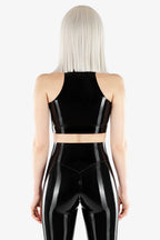 High-Collar Latex Top with Concealed Front Zip