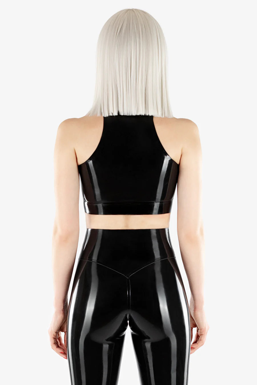 High-Collar Latex Top with Concealed Front Zip
