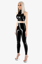 High-Collar Latex Top with Concealed Front Zip
