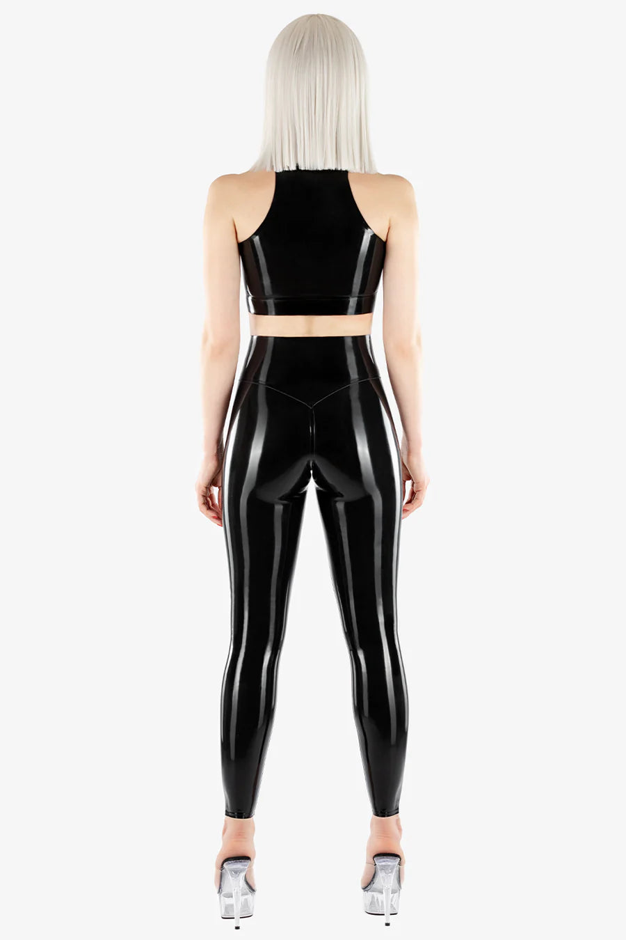High-Collar Latex Top with Concealed Front Zip