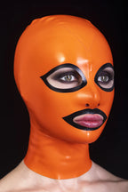 Latex Hood– Orange with Black Contrasting Eye & Mouth Trim