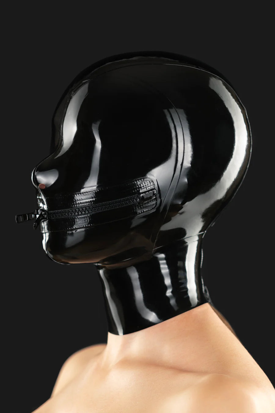 Latex Hood– Two-Slider Mouth Zipper & Nostril Cutouts