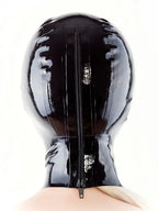 Latex mask with a cutout for mouth and nostrils and with a back zipper