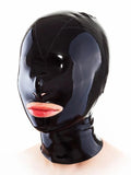 Latex mask with a cutout for mouth and nostrils and with a back zipper