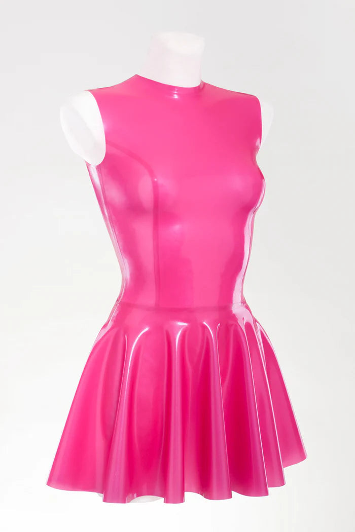Metallic Fuchsia Glossy Latex Fit-and-Flare Dress