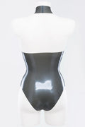 Metallic Silver Latex swimsuit with high neck