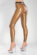 Metallic old gold Latex leggings with contrast waistband