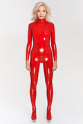 Red Latex Catsuit with Cups and Closed Feet