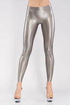 Silver Latex Leggings with Anatomical Cut, Waist Belt and Trimmed Edges