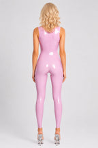 Violet Sleeveless Latex Catsuit with Minimal Seams