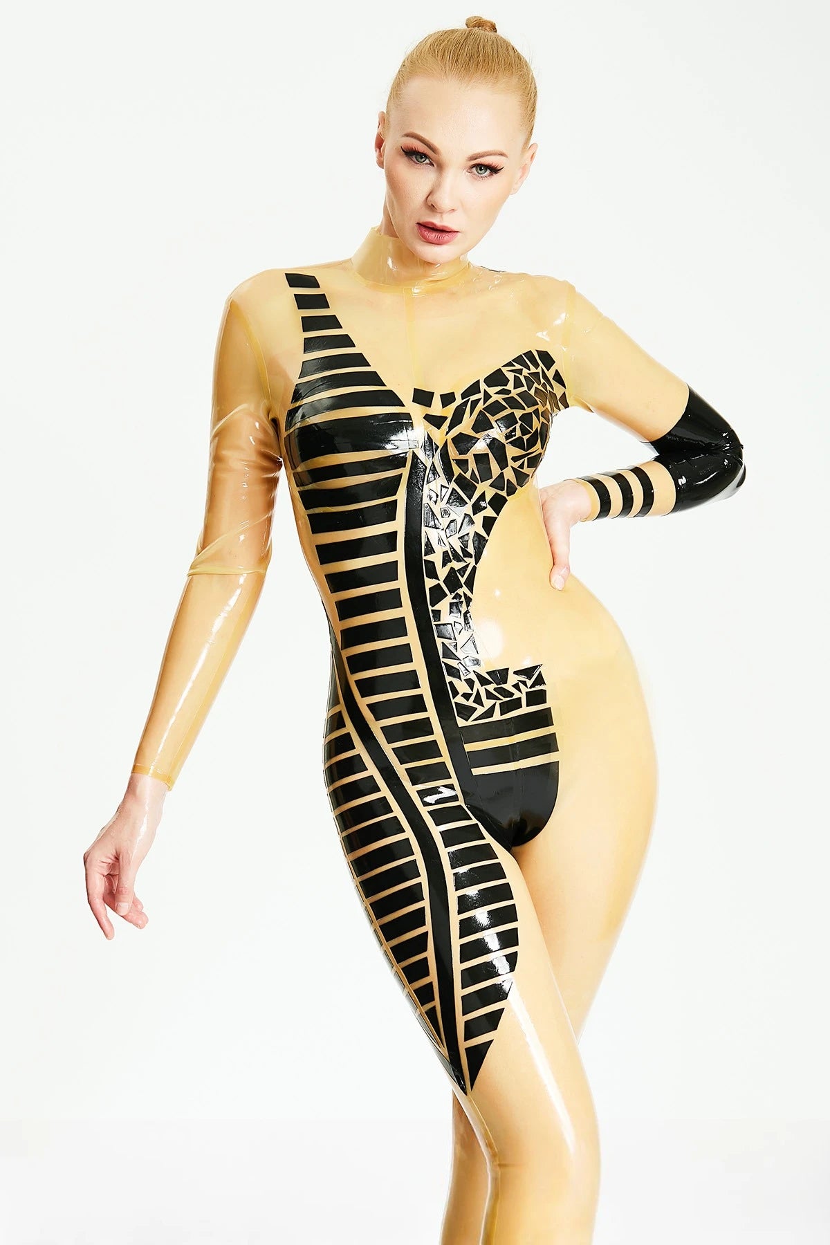 Translucent Natural 'Afro-Zebro' Latex Catsuit