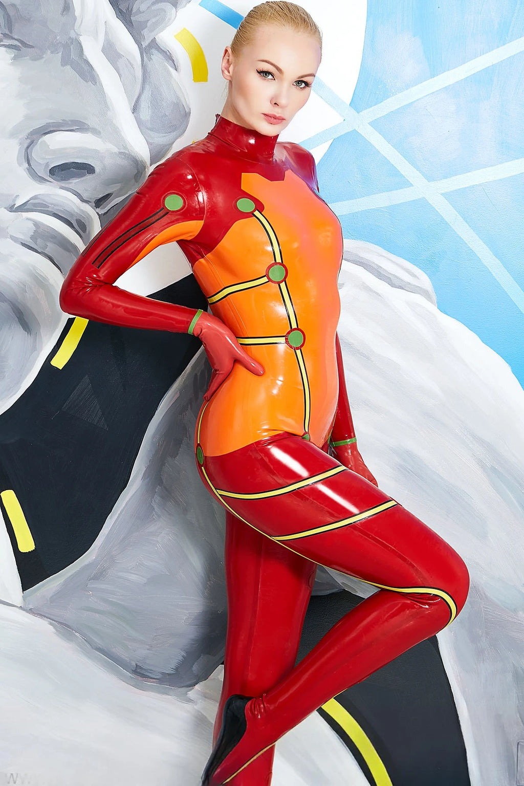 Orange 'Astro Blaze' Latex Catsuit