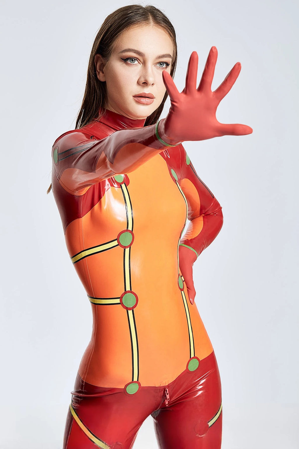 Orange 'Astro Blaze' Latex Catsuit