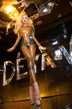 Metallic Bronze 'Aurelia Heart' Latex Catsuit