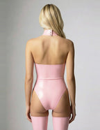 Baby Pink High-Necked Latex Bodysuit with Double Collar