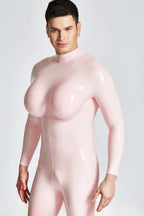 Baby Pink Male Silicone Big Boobs Latex Catsuit