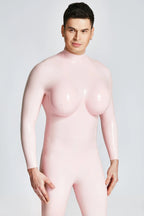 Baby Pink Male Silicone Big Boobs Latex Catsuit