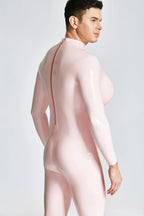 Baby Pink Male Silicone Big Boobs Latex Catsuit