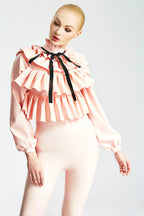Baby Pink, trim color is Black Frills Galore Shirt-style Female