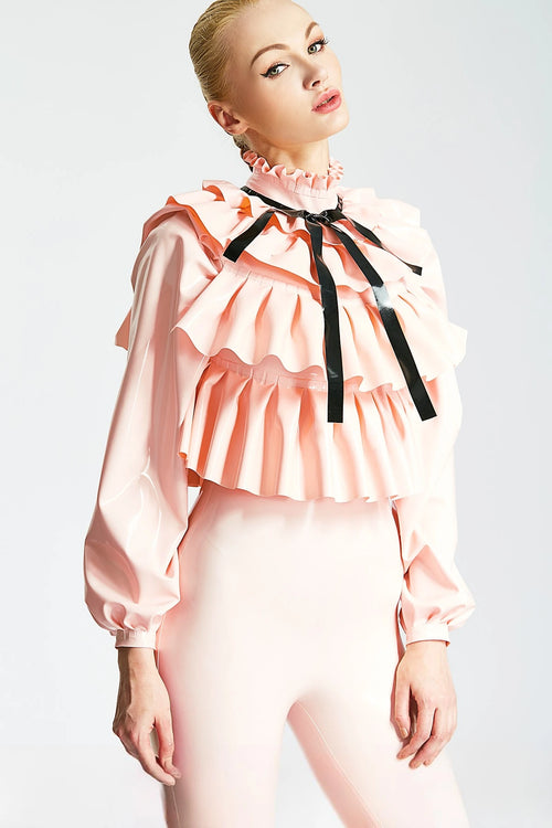 Baby Pink, trim color is Black Frills Galore Shirt-style Female