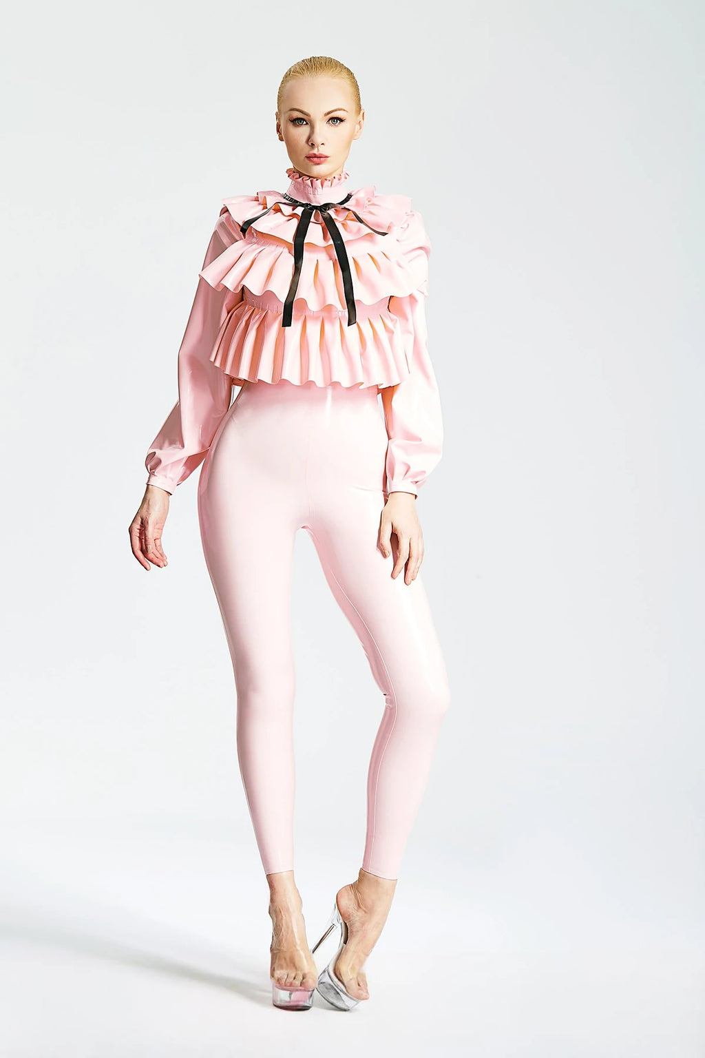 Baby Pink, trim color is Black Frills Galore Shirt-style Female