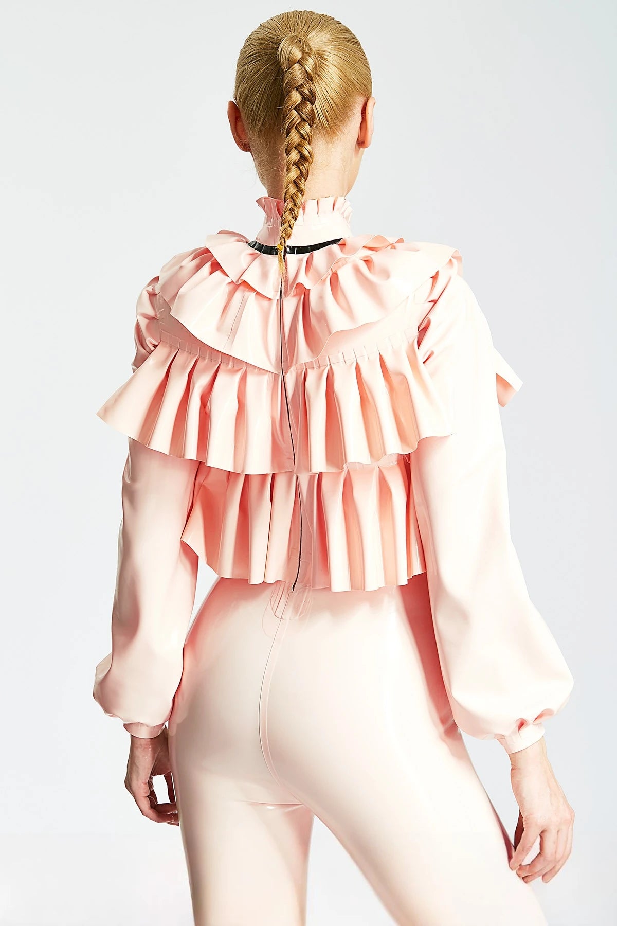 Baby Pink, trim color is Black Frills Galore Shirt-style Female