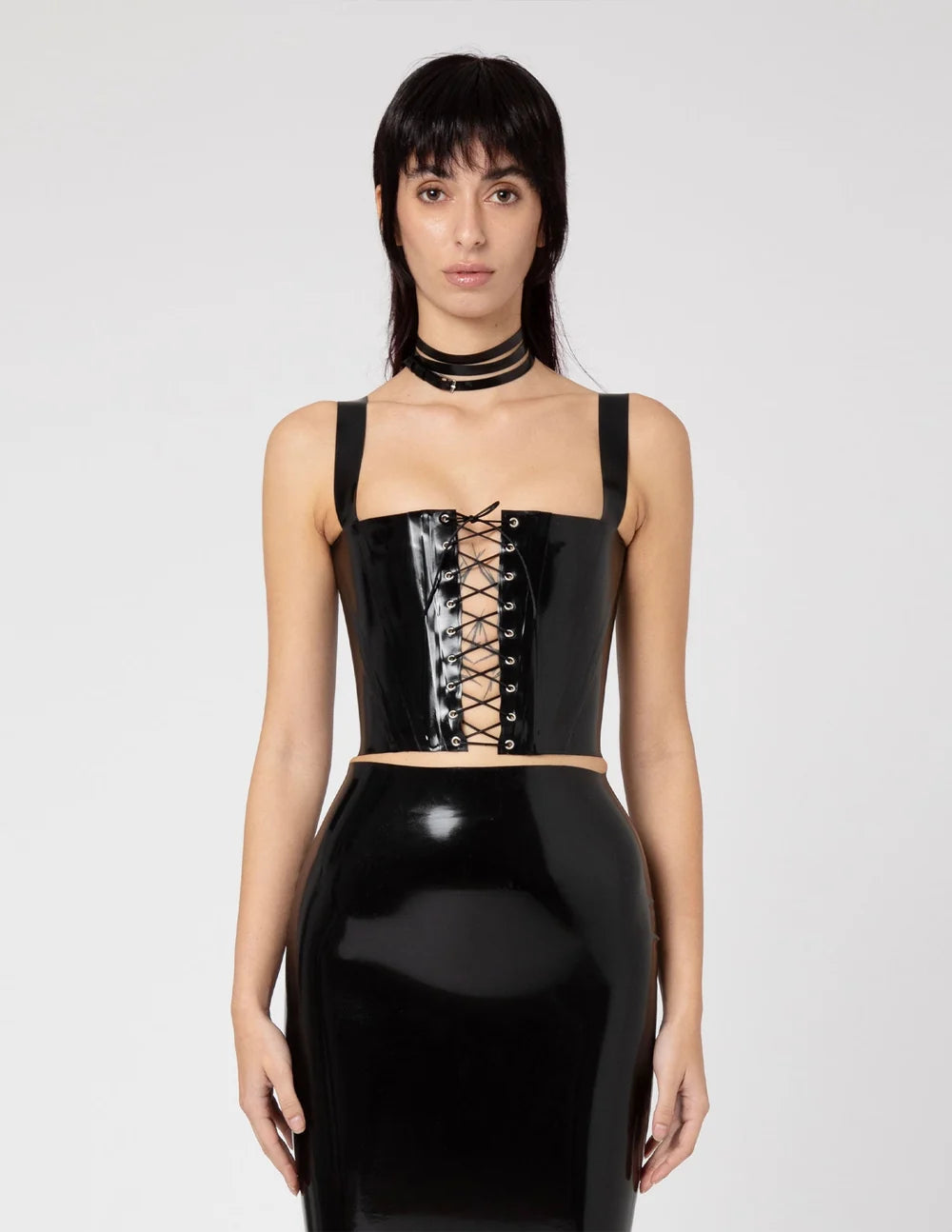Black 1.0 mm Latex Corset with Satin Drawstring