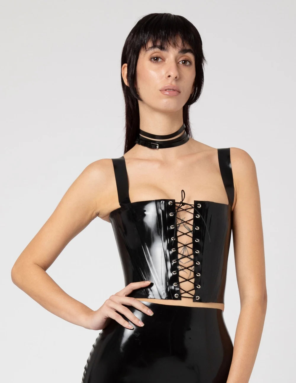 Black 1.0 mm Latex Corset with Satin Drawstring