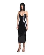 Black Amanda High-Waist Latex Midi Skirt with Back Zip