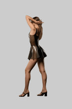 Black and Translucent Panel Latex Mini Dress