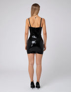 Black Bodycon Mini Latex Dress with Underwired Cups