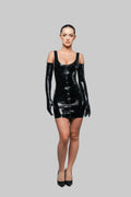 Black Front-Zip Latex Tank Mini Dress