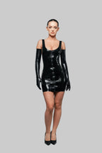 Black Front-Zip Latex Tank Mini Dress