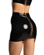 Black Lace-Up Back Latex Mini Skirt