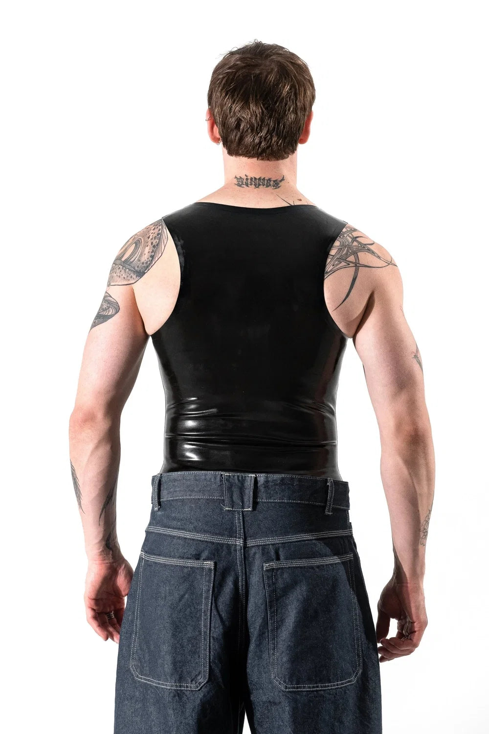 Black Latex Body Shirt for Men — Y-Vest, Form-Fitting