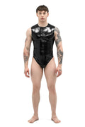 Black Latex Bodysuit for Men — Front Zip, Form-Fitting